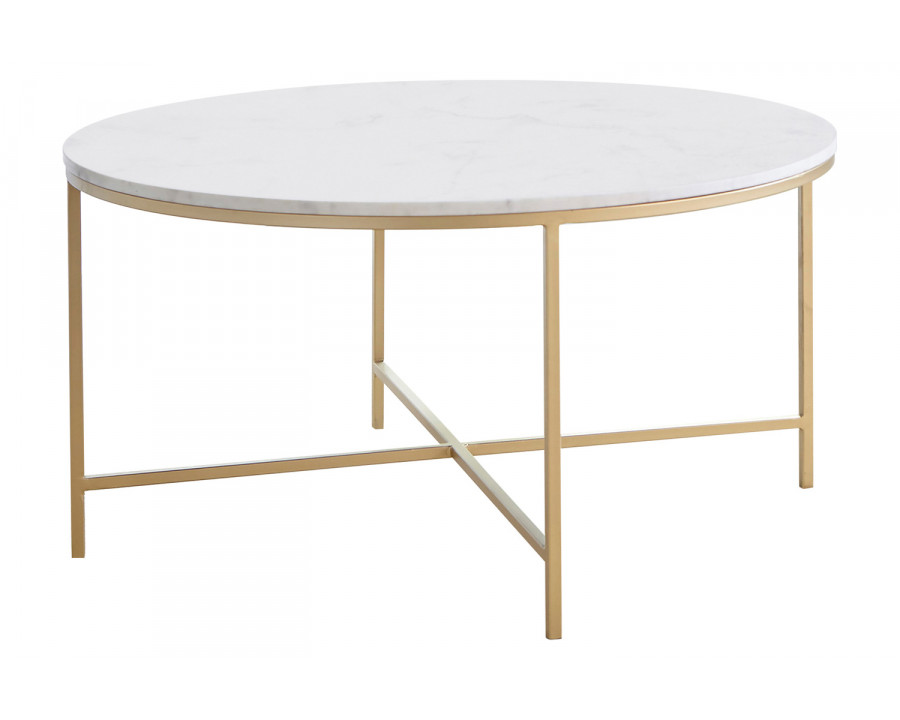 Coaster - Round X-Cross Coffee Table in White/Gold