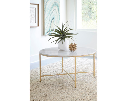 Coaster - Round X-Cross Coffee Table in White/Gold