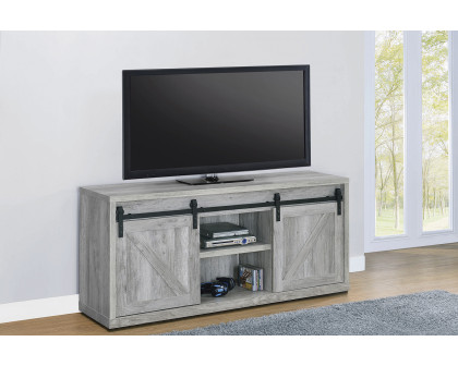 Coaster 59-Inch 3-Shelf Sliding Doors TV Console - Gray Driftwood