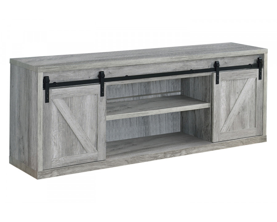 Coaster 71-Inch 3-Shelf Sliding Doors TV Console - Gray Driftwood