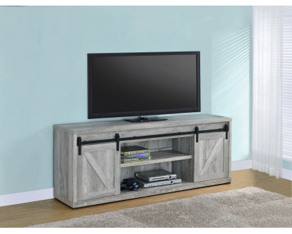 Coaster 71-Inch 3-Shelf Sliding Doors TV Console - Gray Driftwood