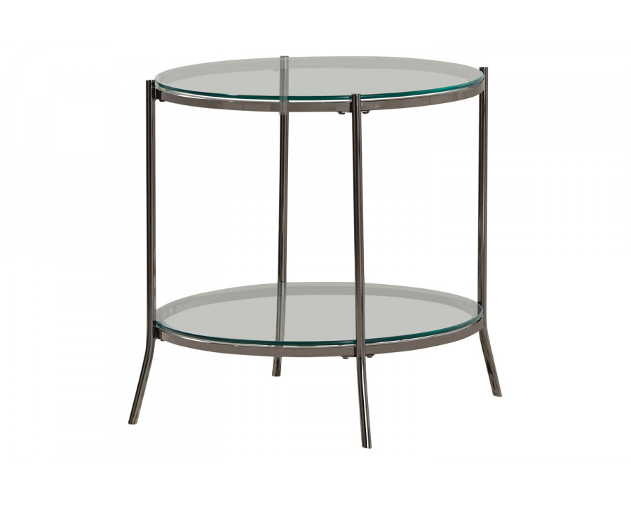 Coaster - Round Glass Top End Table in Black Nickel/Clear