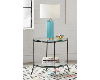 Coaster - Round Glass Top End Table in Black Nickel/Clear