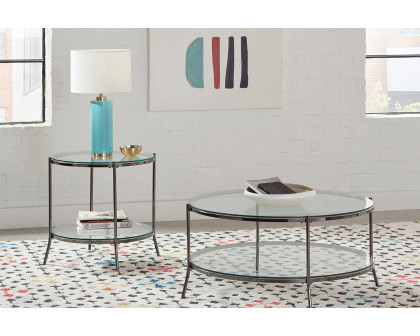 Coaster - Round Glass Top End Table in Black Nickel/Clear