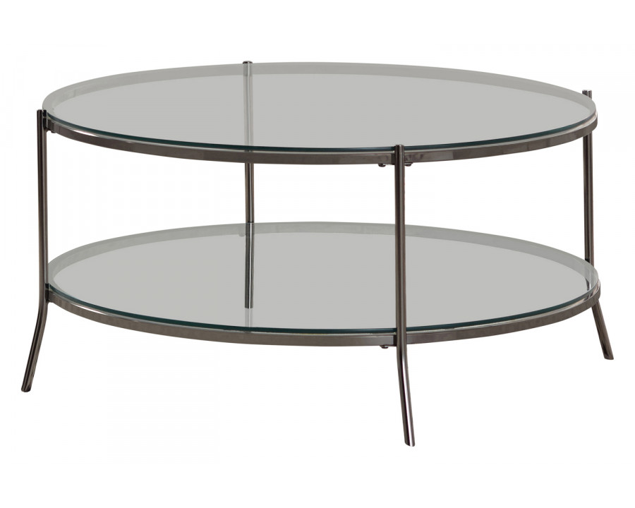 Coaster - Glass Top Round Coffee Table in Black Nickel/Clear