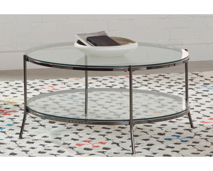 Coaster - Glass Top Round Coffee Table in Black Nickel/Clear