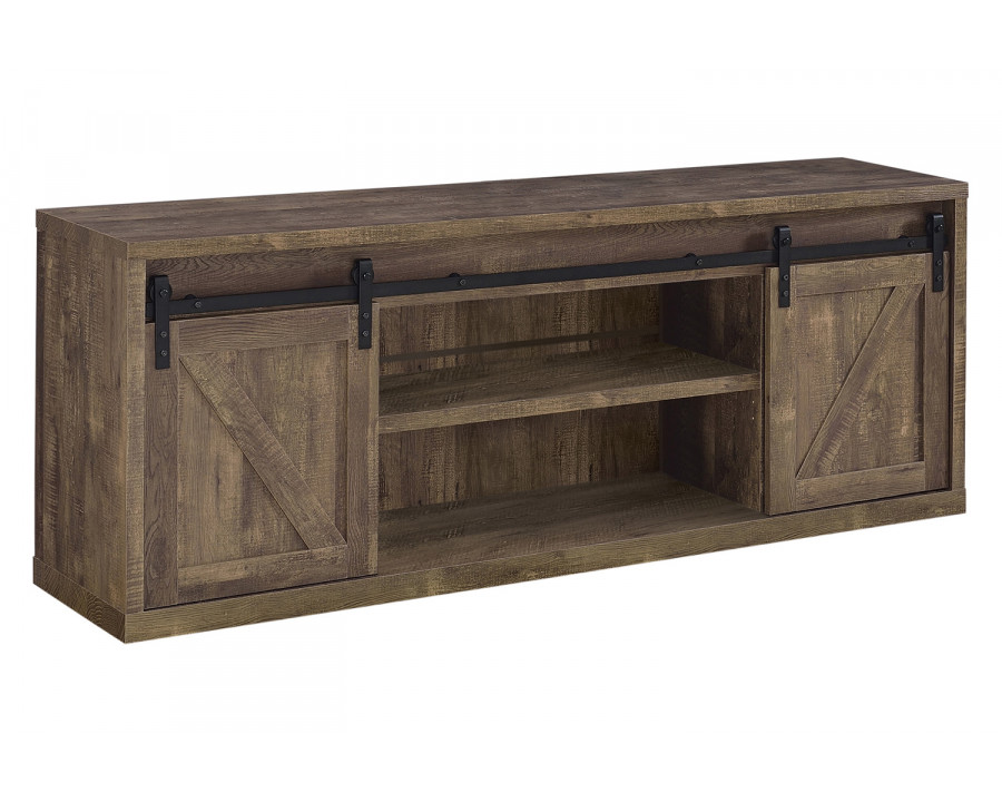 Coaster 71-Inch 3-Shelf Sliding Doors TV Console - Rustic Oak