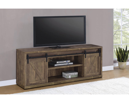 Coaster 71-Inch 3-Shelf Sliding Doors TV Console - Rustic Oak