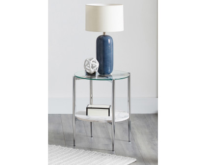 Coaster - Round Glass Top End Table in Clear/Chrome