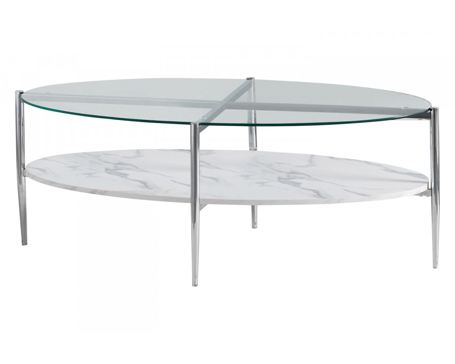 Coaster - Round Glass Top Coffee Table in White/Chrome