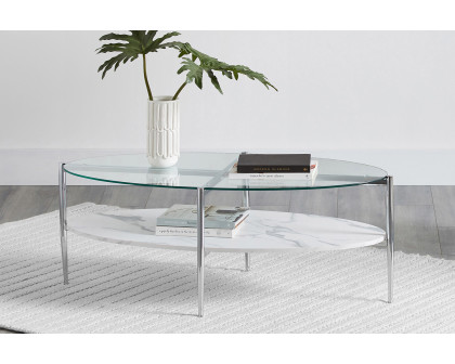 Coaster - Round Glass Top Coffee Table in White/Chrome