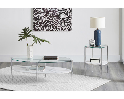 Coaster - Round Glass Top Coffee Table in White/Chrome