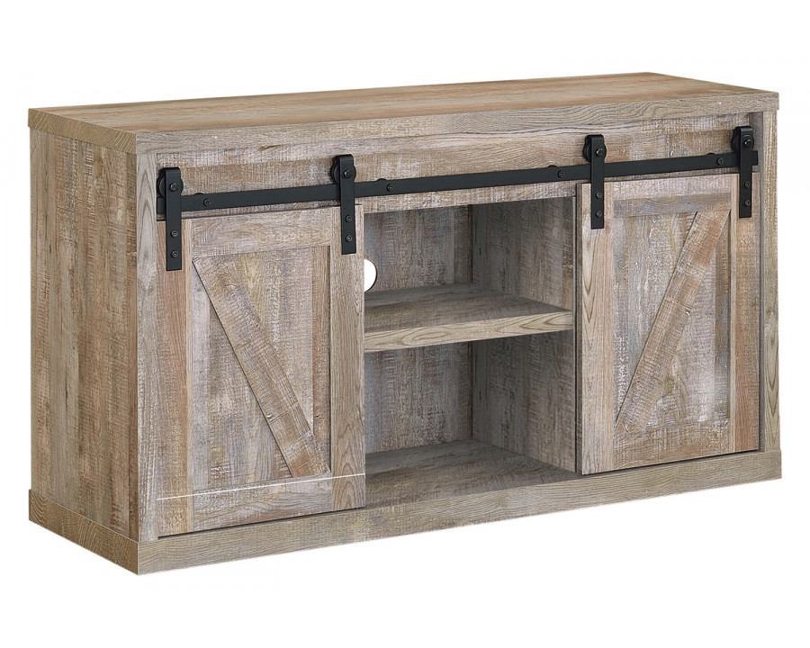 Coaster 48-Inch 3-Shelf Sliding Doors TV Console - Weathered Oak