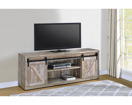 Coaster 71-Inch 3-Shelf Sliding Doors TV Console - Weathered Oak