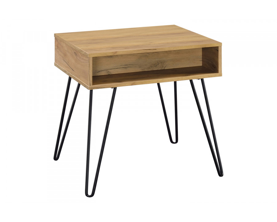 Coaster - Square End Table With Open Compartment in Golden Oak/Black