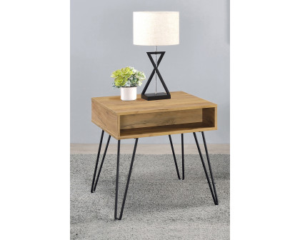 Coaster - Square End Table With Open Compartment in Golden Oak/Black