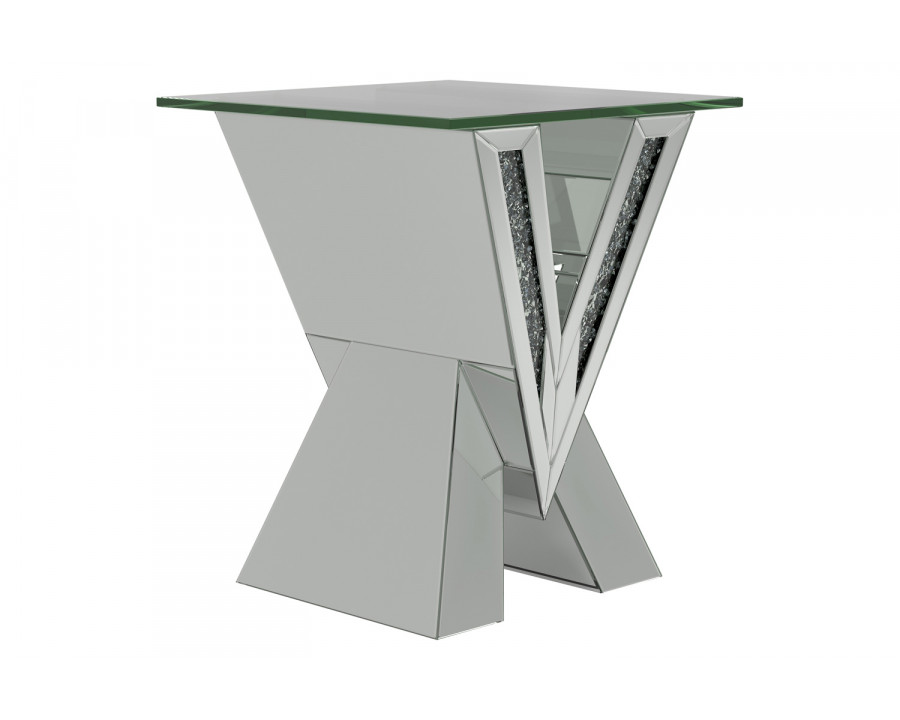 Coaster - Caldwell V-Shaped End Table With Glass Top in Silver