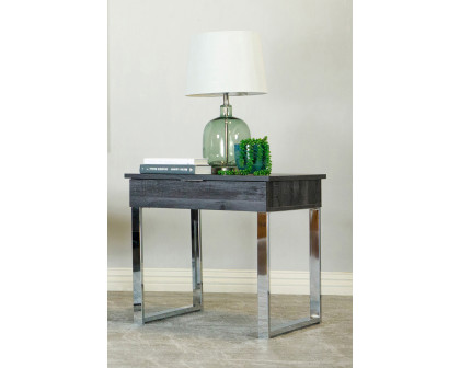 Coaster - Square 1-Drawer End Table in Dark Charcoal/Chrome