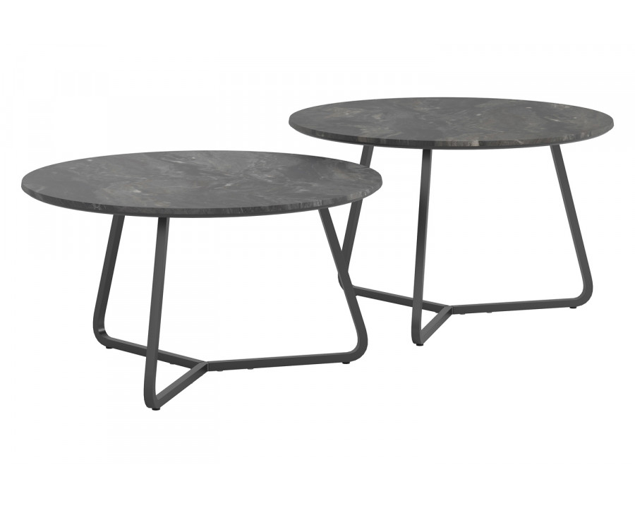 Coaster Lennox 2-Piece Round Coffee Table Set - Faux Slate/Matte Black