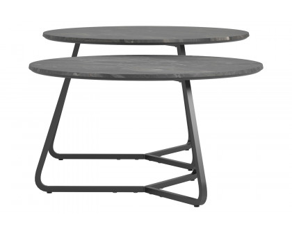 Coaster Lennox 2-Piece Round Coffee Table Set - Faux Slate/Matte Black