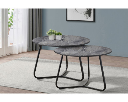 Coaster Lennox 2-Piece Round Coffee Table Set - Faux Slate/Matte Black