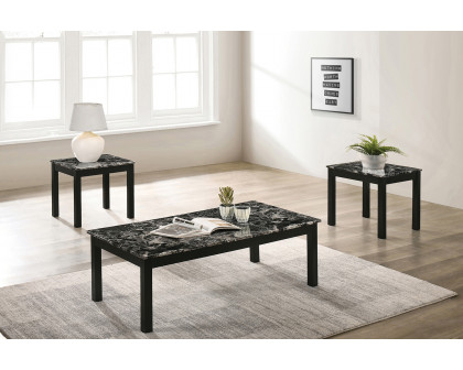 Coaster™ Faux Marble Rectangle 3-Piece Occasional Table Set - Black