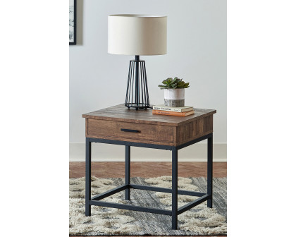 Coaster - Square 1-Drawer End Table in Brown Oak/Sandy Black