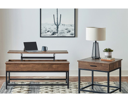 Coaster - Square 1-Drawer End Table in Brown Oak/Sandy Black