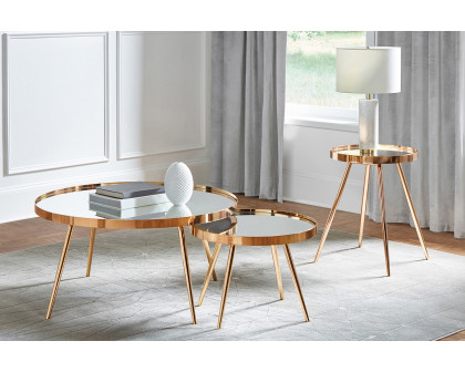 Coaster - Sophia Round Mirror Top End Table in Gold