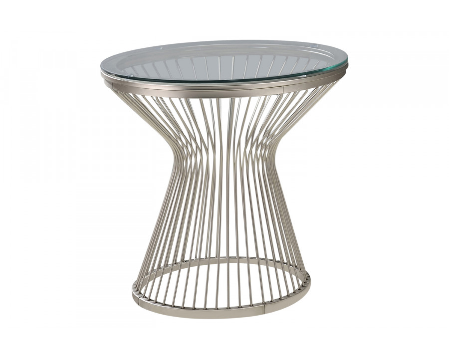 Coaster - Round Glass Top End Table in Satin Gray