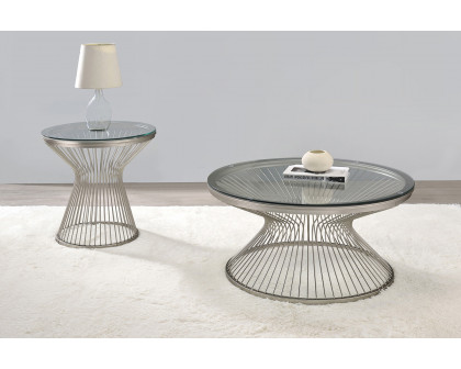 Coaster - Round Glass Top End Table in Satin Gray