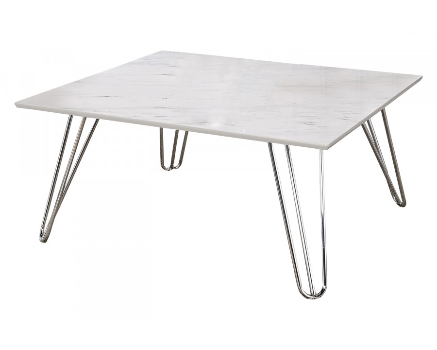 Coaster - Hairpin Leg Square Coffee Table in White/Chrome