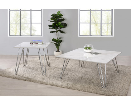 Coaster - Hairpin Leg Square Coffee Table in White/Chrome