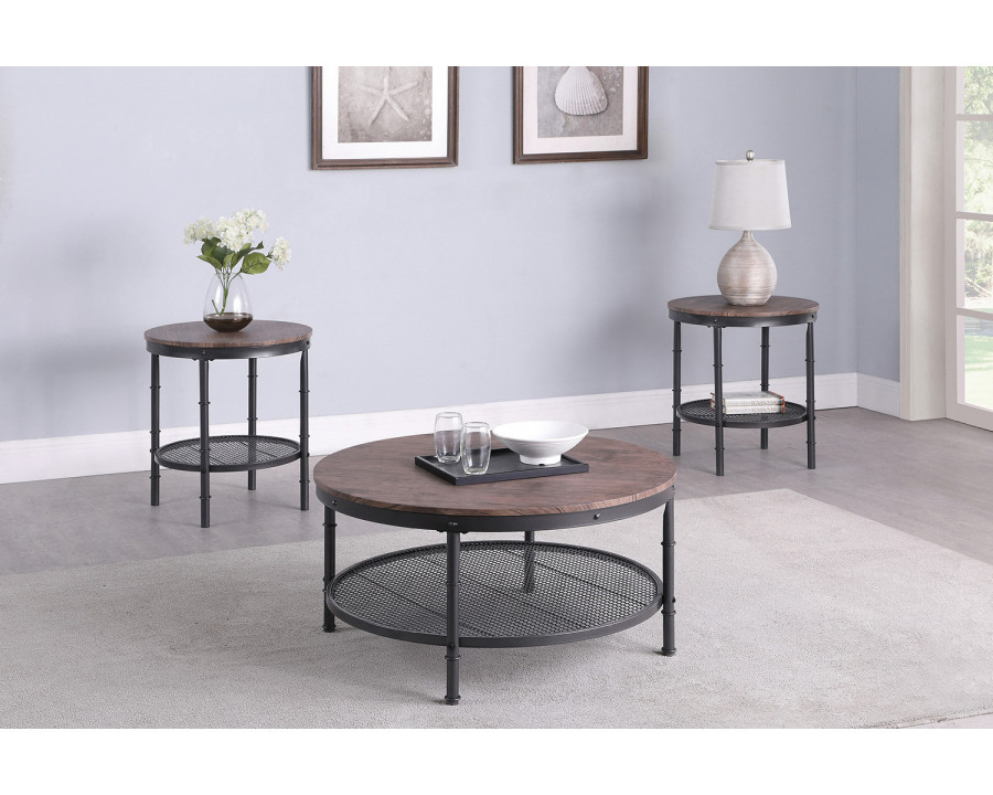 Coaster - 3-Piece Round Occasional Set in Weathered Brown/Black