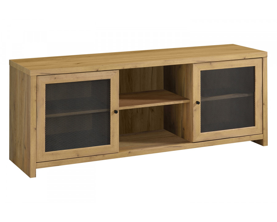 Coaster - Mesh Door Rectangular TV Console in Golden Oak/Gunmetal