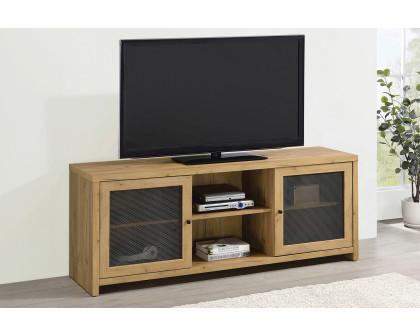 Coaster - Mesh Door Rectangular TV Console in Golden Oak/Gunmetal