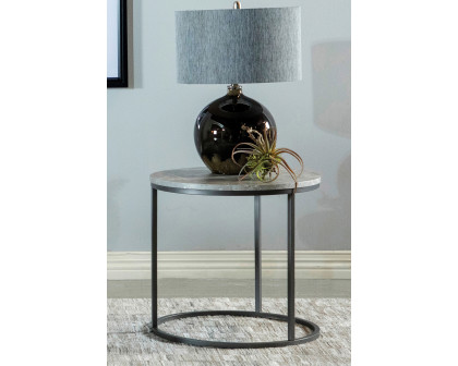 Coaster - Faux Marble Round Top End Table in Gray/Gunmetal