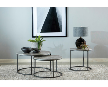 Coaster - Faux Marble Round Top End Table in Gray/Gunmetal