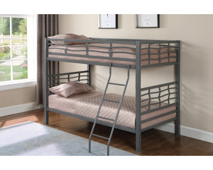 Coaster - Fairfax Twin Over Twin Bunk Bed With Ladder Light in Gunmetal