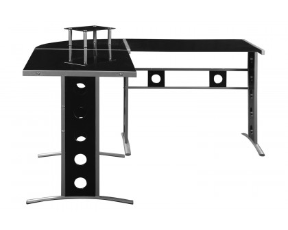 Coaster - Keizer 3-Piece L-Shape Office Desk Set in Black/Silver