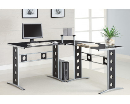 Coaster - Keizer 3-Piece L-Shape Office Desk Set in Black/Silver