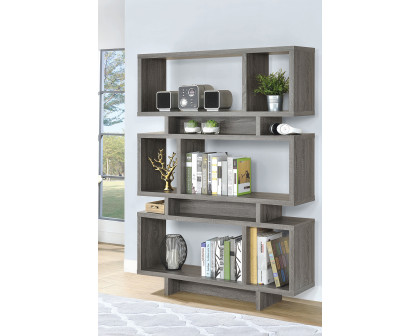 Coaster - Reid 3-Tier Geometric Bookcase in Weathered Gray