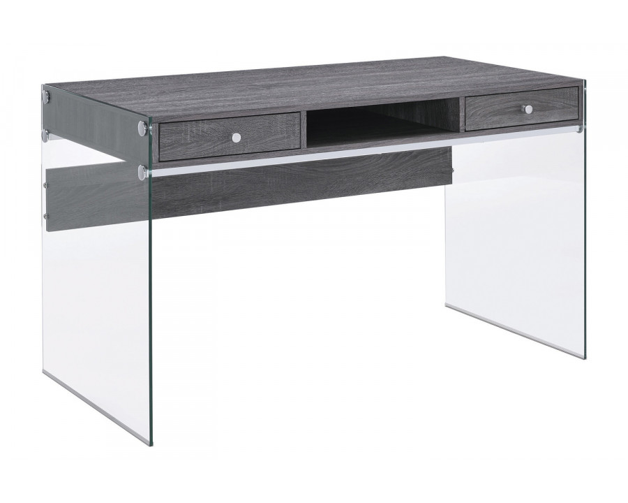 Coaster Dobrev 2-Drawer Writing Desk - Weathered Gray/Clear