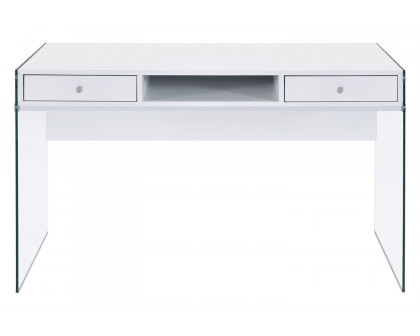 Coaster Dobrev 2-Drawer Writing Desk - Glossy White/Clear