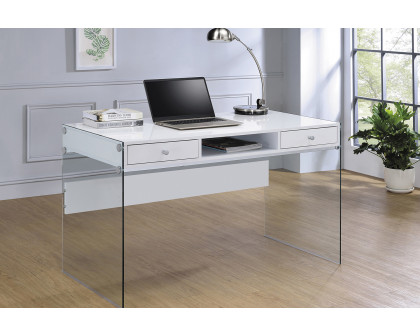 Coaster Dobrev 2-Drawer Writing Desk - Glossy White/Clear