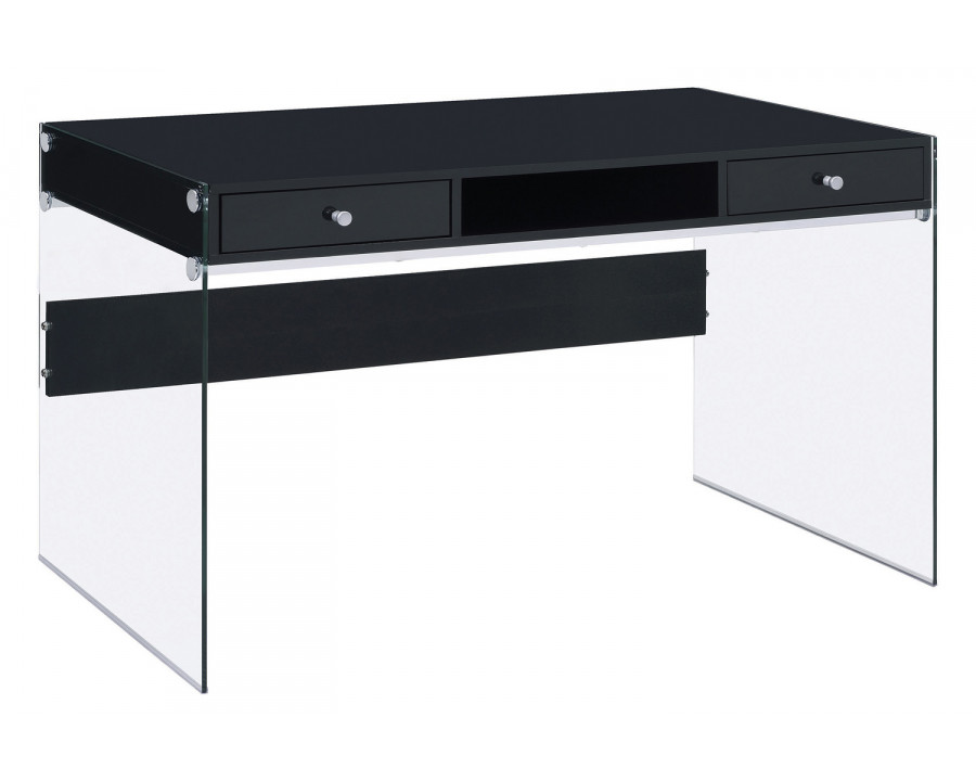 Coaster Dobrev 2-Drawer Writing Desk - Glossy Black/Clear