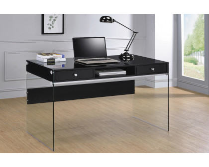 Coaster Dobrev 2-Drawer Writing Desk - Glossy Black/Clear