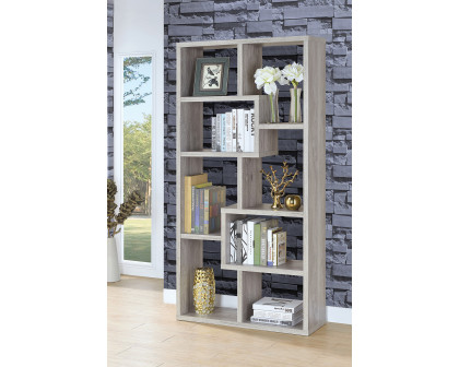 Coaster Theo 10-Shelf Bookcase - Gray Driftwood