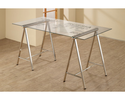 Coaster - Patton World Map Writing Desk in Nickel/Printed Clear