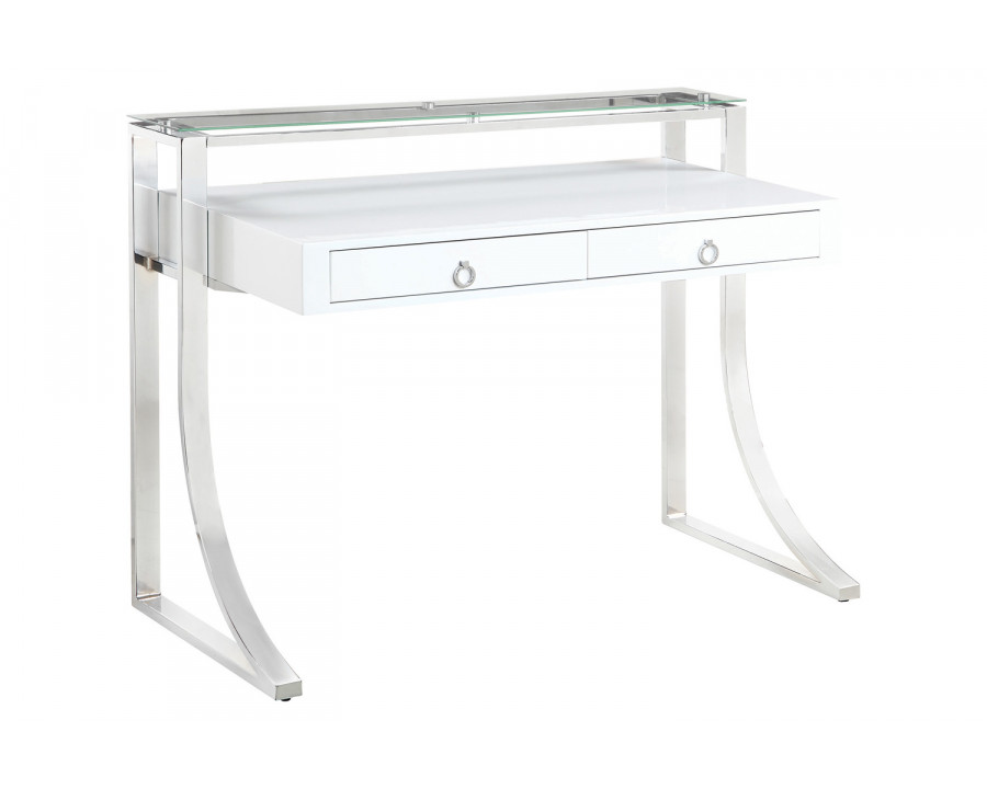 Coaster - Gemma 2-Drawer Writing Desk in Glossy White/Chrome